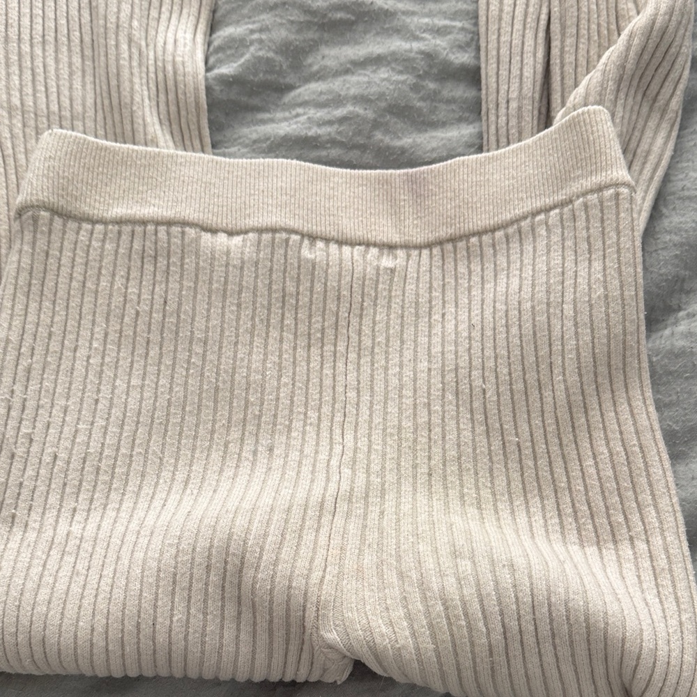 Zara Cream Ribbed Boot Cut Pants - Picture 2 of 4
